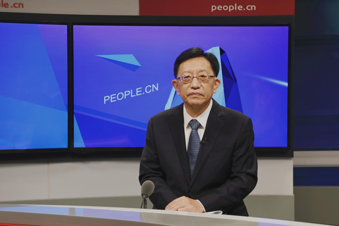 中國(guó)節(jié)能環(huán)保集團(tuán)有限公司黨委書(shū)記、董事長(zhǎng)宋鑫做客人民網(wǎng)。人民網(wǎng)記者 王曉嘯 攝